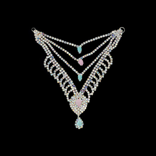 Stone Mala & Stone Crown Pair - 4 x 2 Inches | Multicolour Stone Necklace & Kireedam for Deity Decor - Neck & Body Accessories