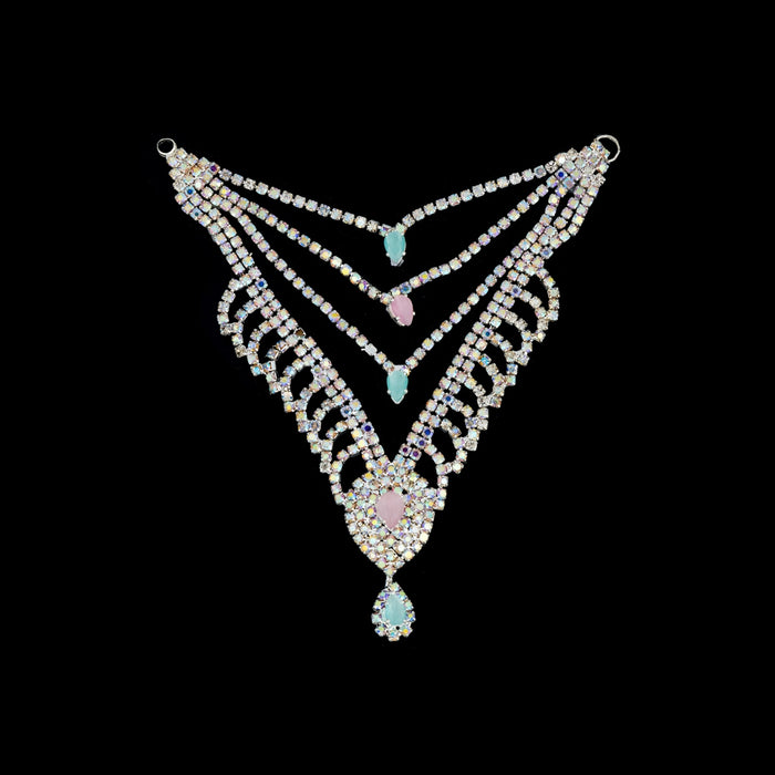 Stone Mala & Stone Crown Pair - 4 x 2 Inches | Multicolour Stone Necklace & Kireedam for Deity Decor - Neck & Body Accessories