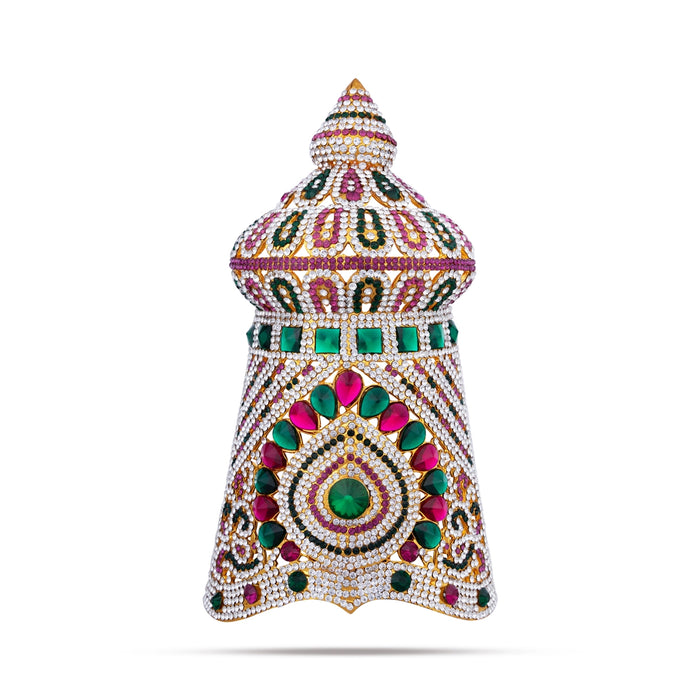 Half Stone Crown - 9 x 5 Inches | Multicolour Stone Kireedam/ Stone Mukut/ Stone Kiridam for Deity - Head & Face Accessories