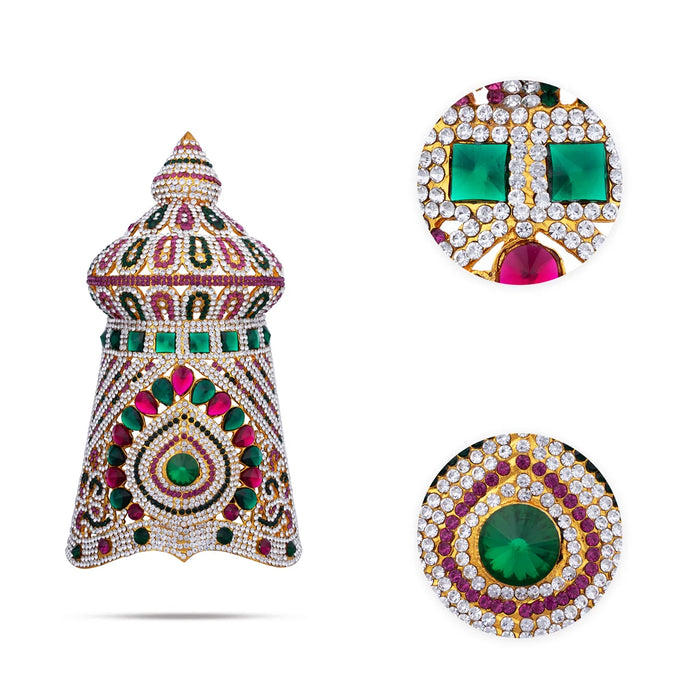 Half Stone Crown - 9 x 5 Inches | Multicolour Stone Kireedam/ Stone Mukut/ Stone Kiridam for Deity - Head & Face Accessories