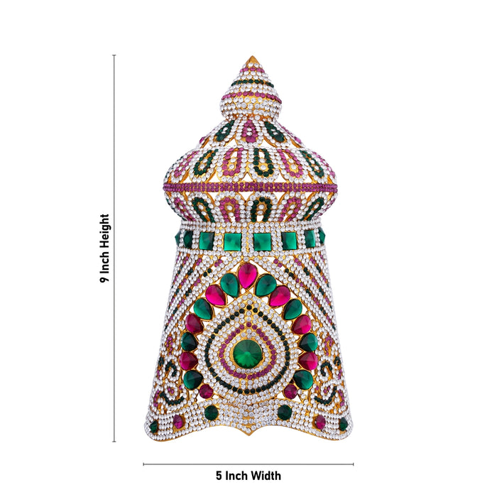 Half Stone Crown - 9 x 5 Inches | Multicolour Stone Kireedam/ Stone Mukut/ Stone Kiridam for Deity - Head & Face Accessories