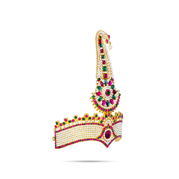 Stone Thura Kireetam - 8 x 6 Inches | Multicolour Stone Crown/ Stone Kiritam/ Stone Mukut for Deity