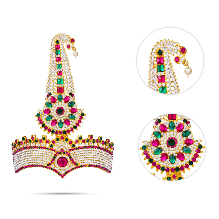 Stone Thura Kireetam - 8 x 6 Inches | Multicolour Stone Crown/ Stone Kiritam/ Stone Mukut for Deity