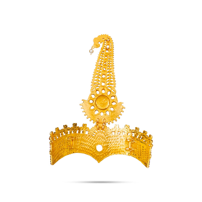 Stone Thura Kireetam - 8 x 6 Inches | Multicolour Stone Crown/ Stone Kiritam/ Stone Mukut for Deity