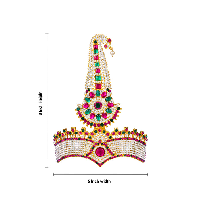Stone Thura Kireetam - 8 x 6 Inches | Multicolour Stone Crown/ Stone Kiritam/ Stone Mukut for Deity