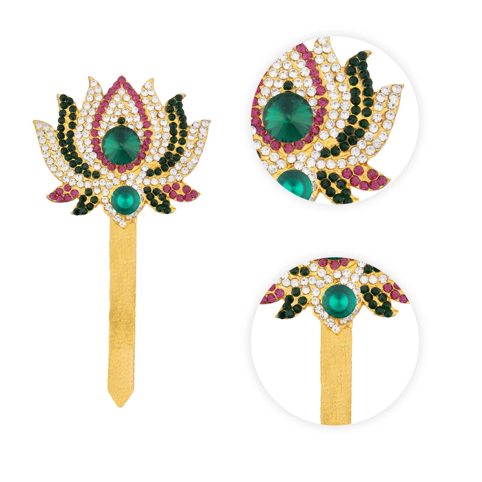 Artificial Lotus Pair - 5 x 3 Inches | Multicolour Stone Lotus/ Artificial Jewellery for Deity - Deity Accessories