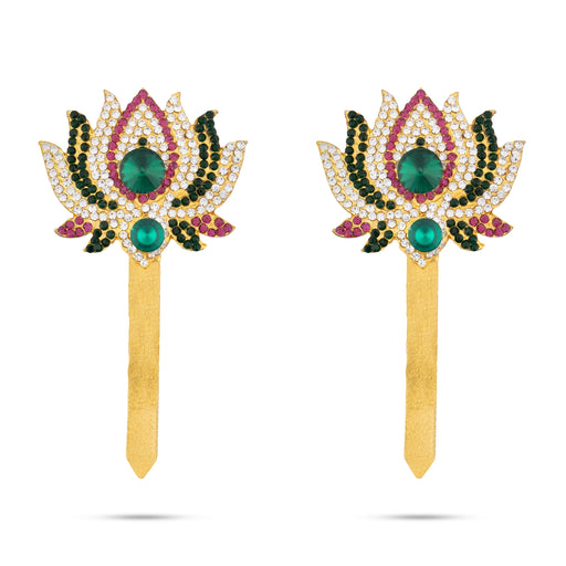 Artificial Lotus Pair - 5 x 3 Inches | Multicolour Stone Lotus/ Artificial Jewellery for Deity - Deity Accessories
