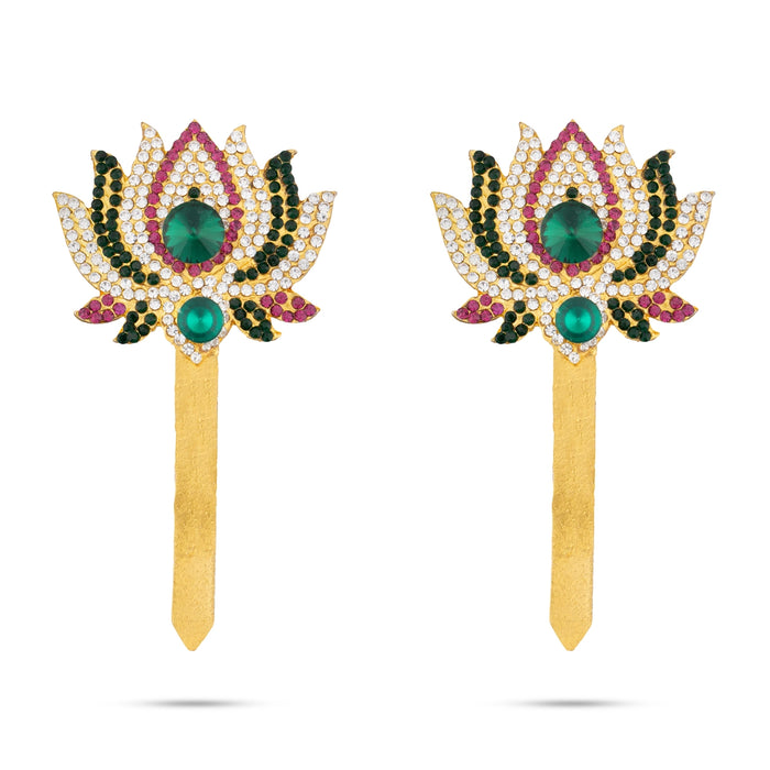 Artificial Lotus Pair - 5 x 3 Inches | Multicolour Stone Lotus/ Artificial Jewellery for Deity - Deity Accessories