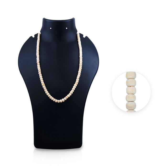 White Tulasi Mala - 13 Inches | 7 mm/ 108 Beads Tulsi Mala/ Kanthi Mala for Meditation - Tulsi Mala, Pendant, Bracelet