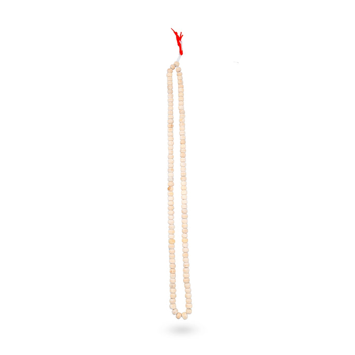White Tulasi Mala - 13 Inches | 7 mm/ 108 Beads Tulsi Mala/ Kanthi Mala for Meditation - Tulsi Mala, Pendant, Bracelet