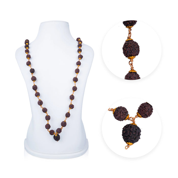 Golden Cup Ruthratcham Malai - 24 Inches | 12 mm/ 54 Beads Rudraksha Mala/ Copper Knot Kantha Mala - Rudraksha Mala, Pendant, Bracelet
