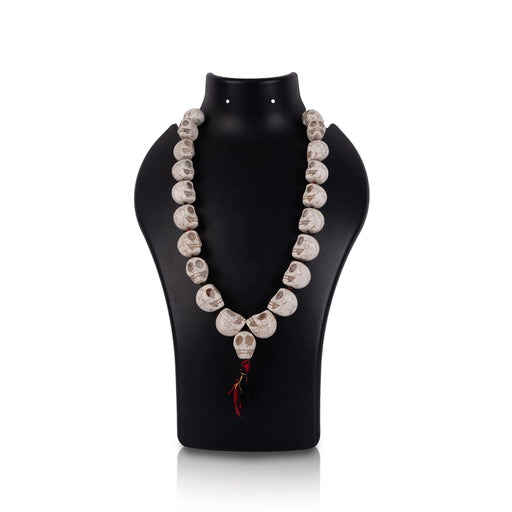 Skeleton Beads Mala With Thread Knot - 16 inches | 27 Beads White Coloured Skeleton Mala/ Mund Mala for Kali Decor - Mala & Pendant