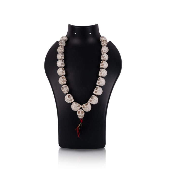 Skeleton Beads Mala With Thread Knot - 16 inches | 27 Beads White Coloured Skeleton Mala/ Mund Mala for Kali Decor - Mala & Pendant