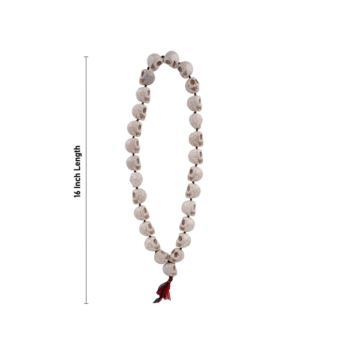 Skeleton Beads Mala With Thread Knot - 16 inches | 27 Beads White Coloured Skeleton Mala/ Mund Mala for Kali Decor - Mala & Pendant