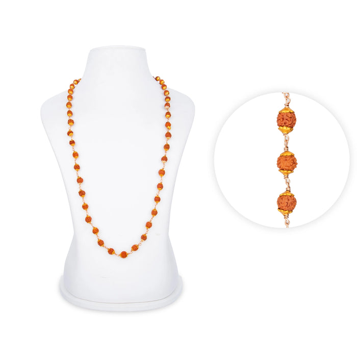 Rudraksha Mala With Gold Polish Cup - 13 Inches | 9 mm/ 54 Beads Ruthratcham Malai/ Kanthi Mala for Meditation - Rudraksha Mala, Pendant, Bracelet
