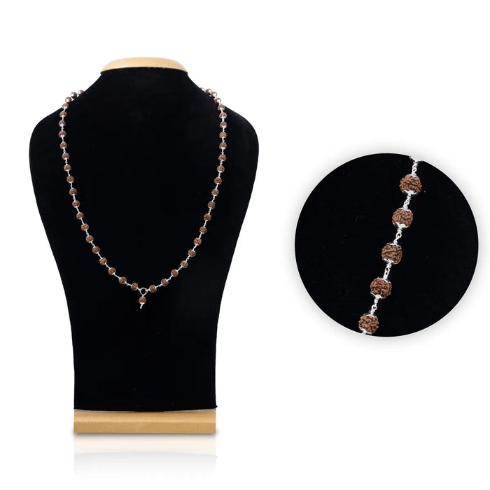Silver Cup Rudraksha Mala - 13 Inches | 6mm/ 54 Beads Ruthratcham Malai/ Rudraksha Kanthi Mala For Meditation - Rudraksha Mala, Pendant, Bracelet