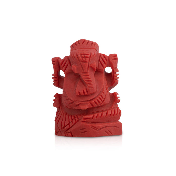 Coral Ganesh Murti- 1.25 X 1.25 Inches | Synthetic Ganpati Murti/Sitting Vinayaka Idol For Pooja & Car Dashboard - Sphatik & Semi Precious Stone Murties