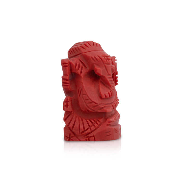 Coral Ganesh Murti- 1.25 X 1.25 Inches | Synthetic Ganpati Murti/Sitting Vinayaka Idol For Pooja & Car Dashboard - Sphatik & Semi Precious Stone Murties