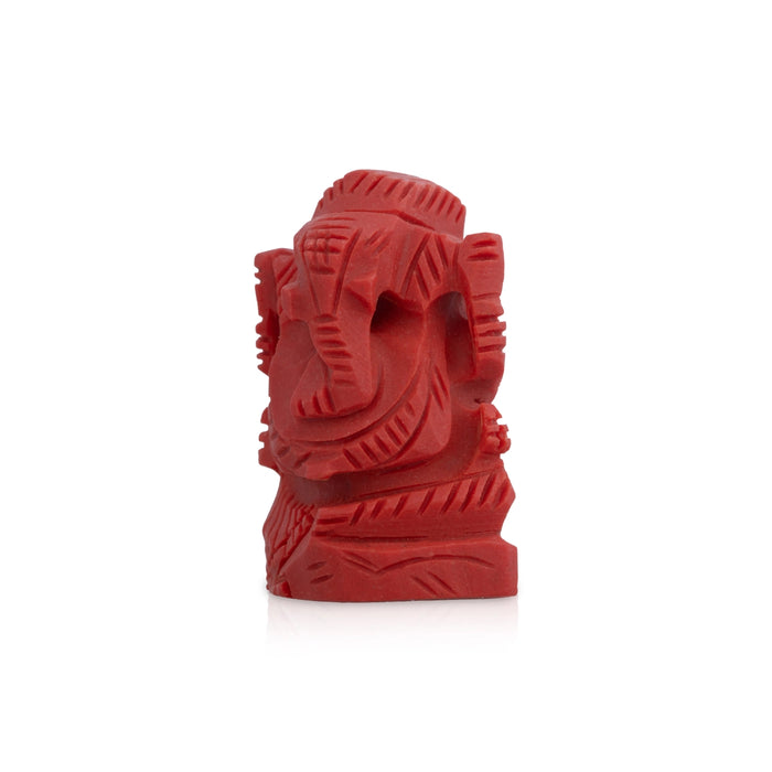 Coral Ganesh Murti- 1.25 X 1.25 Inches | Synthetic Ganpati Murti/Sitting Vinayaka Idol For Pooja & Car Dashboard - Sphatik & Semi Precious Stone Murties