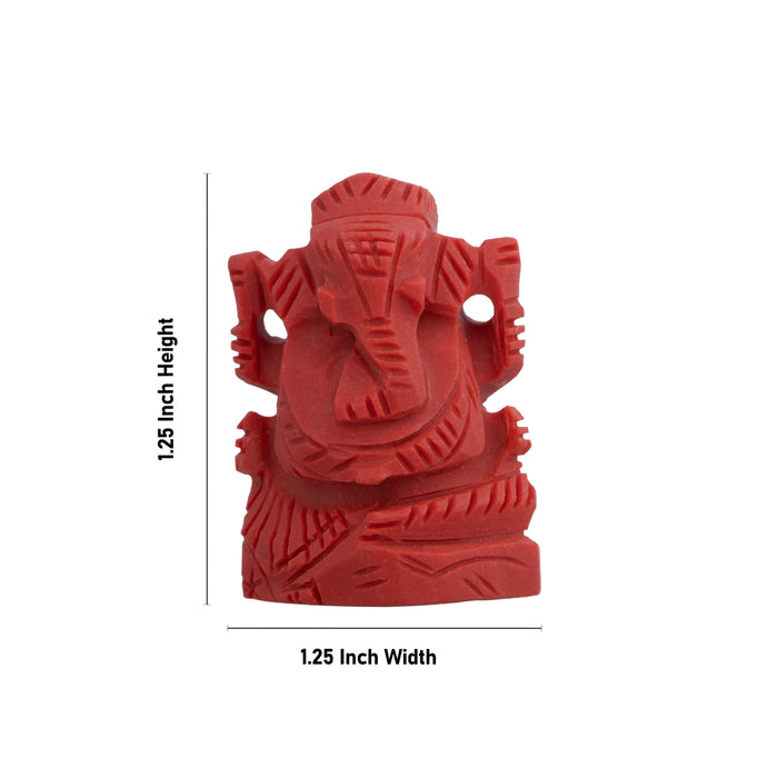 Coral Ganesh Murti- 1.25 X 1.25 Inches | Synthetic Ganpati Murti/Sitting Vinayaka Idol For Pooja & Car Dashboard - Sphatik & Semi Precious Stone Murties