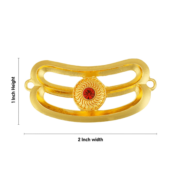 Vibuthi Pattai - 1 x 2 Inches | Gold Polish & Single Red Colour Stone Tripundra Tilak/Vibhuti Pattai for Deity - Head & Face Accessories