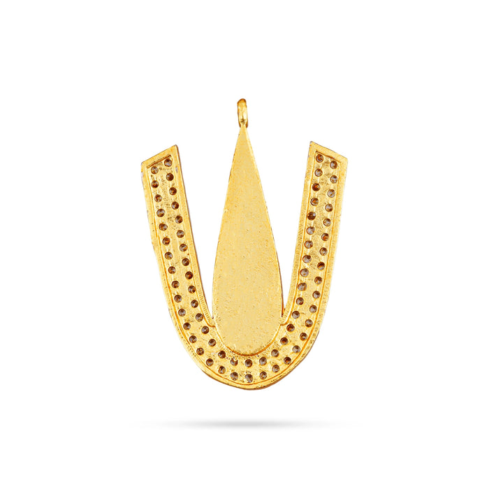 Vadakalai U Vishnu Tilak Design Dollar- 1 X 0.75 Inch | AD Stone Perumal Namam Pendant For Spiritual Wear - Mala & Pendant