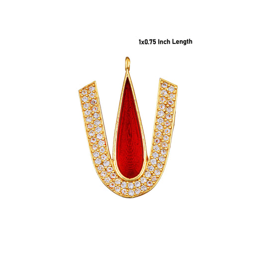 Vadakalai U Vishnu Tilak Design Dollar- 1 X 0.75 Inch | AD Stone Perumal Namam Pendant For Spiritual Wear - Mala & Pendant
