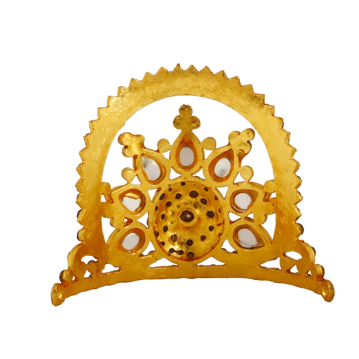 Stone Half Kireedam - 2.25 x 3 Inches | Kiridam/ Half Crown/ Stone Mukut for Deity Decor - Head & Face Accessories