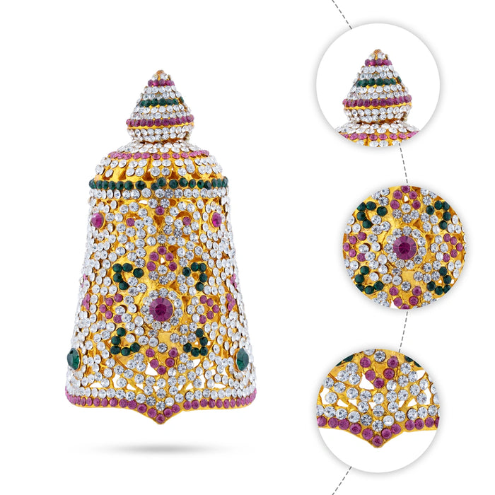 Full Crown - 4.75 X 2.5 Inches | Multicolour Stone Kireedam/ Mukut/ Kiridam For Deity Decoration - Head & Face Accessories