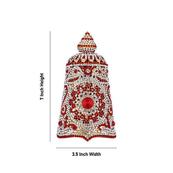 Full Stone Kireedam - 7 X 3.5 Inches | Stone Crown/ Kiridam/ Mukut For Deity Decor - Head & Face Accessories