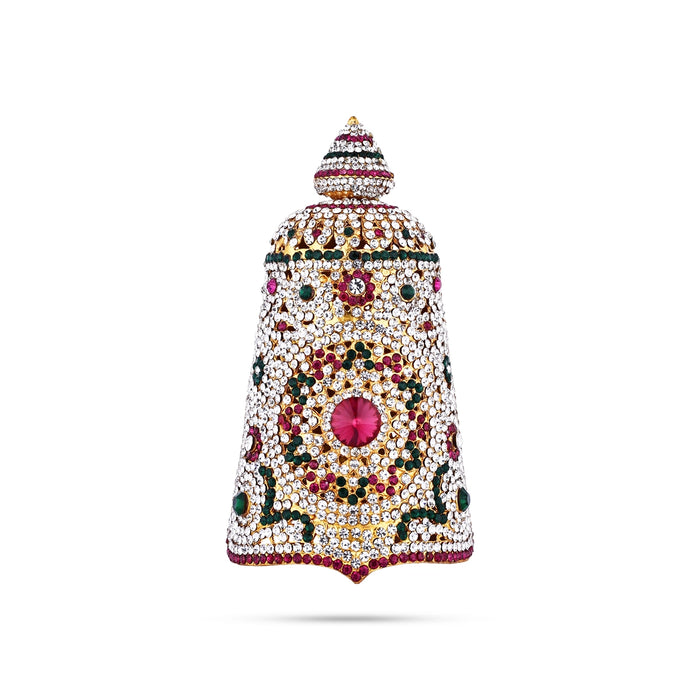 Full Stone Crown - 6.5 X 3.25 Inches | Multicolour Stone Kireedam/ Kiridam/ Mukut For Deity Decor - Head & Face Accessories