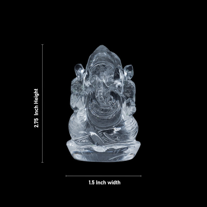 Sphatik Ganesh Murti - 2.75 x 1.5 Inches | Ganpati Murti/ Vinayaka Statue for Worship - Sphatik & Semi Precious Stone Murties