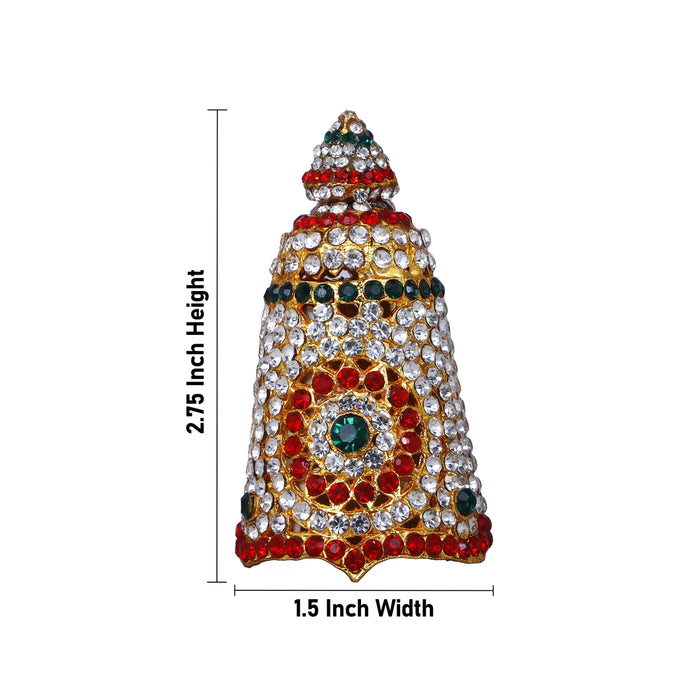 Stone Kireedam - 2.75 x 1.5 Inches | Full Mukut/ Multicolour Stone Kiritam/ Crown for Deity - Head & Face Accessories