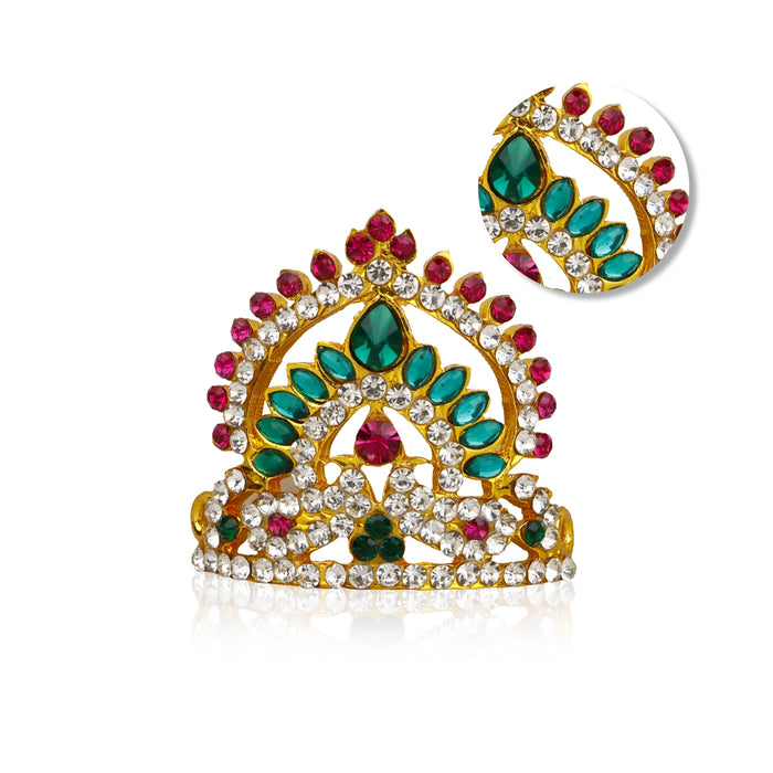 Stone Half Kireedam - 2.5 x 1.5 Inches | Kiridam/ Half Crown/ Multicoloured Stone Mukut for Deity Decor