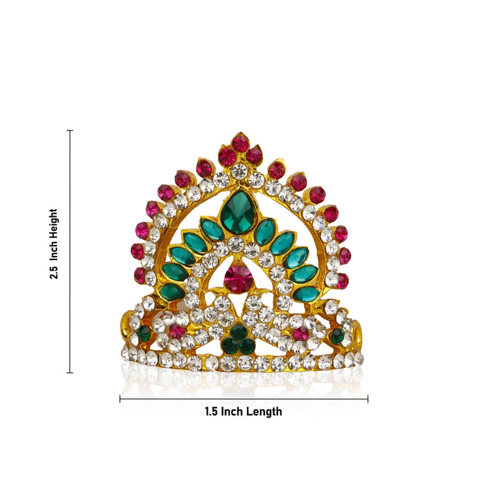 Stone Half Kireedam - 2.5 x 1.5 Inches | Kiridam/ Half Crown/ Multicoloured Stone Mukut for Deity Decor