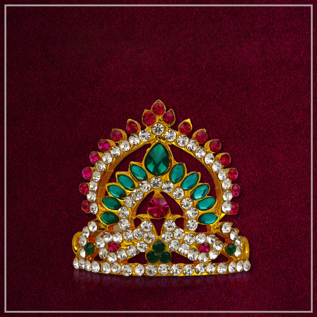 Stone Half Kireedam - 2.5 x 1.5 Inches | Kiridam/ Half Crown/ Multicoloured Stone Mukut for Deity Decor