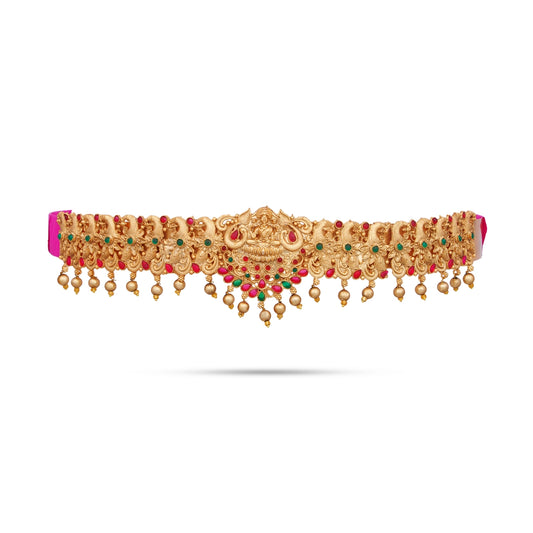 Waist Belt | Gold Polish with Beads Design Hip Belt/ Lakshmi Design Jewellery for Deity Decor - Waist & Leg Accessories