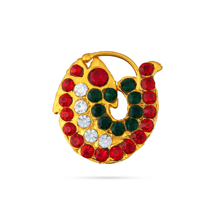 Fish Design Nathu Nose Pin - 1 X 1 Inch | Multicolour Stone Nose Ring/ Nathni/ Nose Studs For Deity Decor - Head & Face Accessories