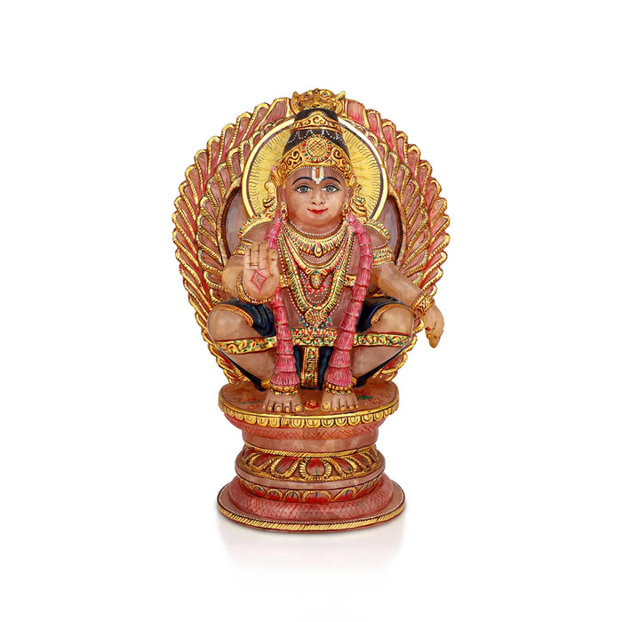 Ayyappan Sitting on Base Murti - 16 x 11 Inches | Rose Quartz Ayyappa Idol/ Iyyapan Statue For Pooja - Sphatik & Semi Precious Stone Murties