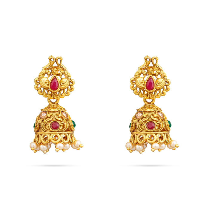 Gold Polish Haram And Earring Set | Artificial Jewelry & Studs/Peacock Design Jewellery For Dance & Bridal Wear - Ethnic Wear Accessories