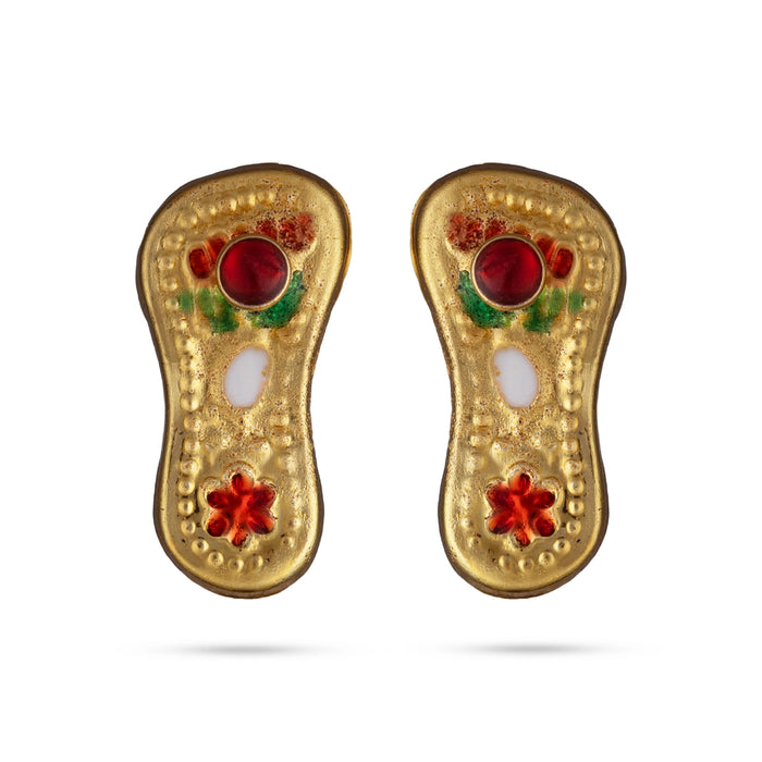 Padhuka Set - 2 Inches | Gold Polish Decorative Charan Paduka/ Lakshmi Paadham for Temple & Pooja Rituals