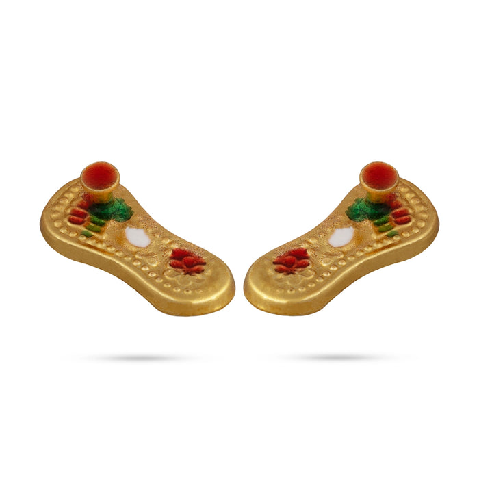 Padhuka Set - 2 Inches | Gold Polish Decorative Charan Paduka/ Lakshmi Paadham for Temple & Pooja Rituals