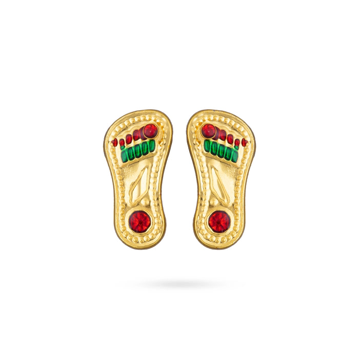 Padhuka Pair - 0.5 x 1 Inches | Decorative Paduka / Gold Polish Paadham for Pooja, Temple & Spiritual Worship