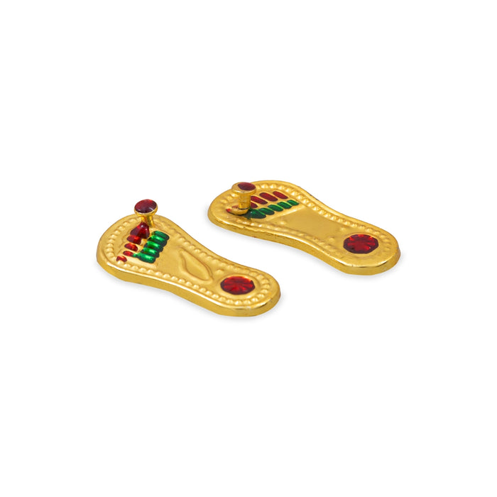 Padhuka Pair - 0.5 x 1 Inches | Decorative Paduka / Gold Polish Paadham for Pooja, Temple & Spiritual Worship