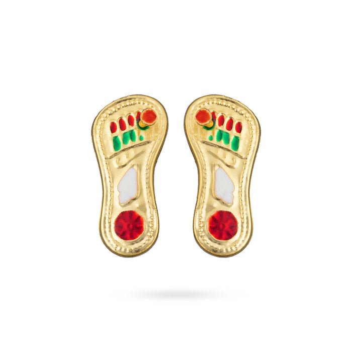 Padhuka Pair - 1.5 x 1 Inches | Gold Polish Charan Paduka/ Lakshmi Padham for Pooja, Mandir & Daily Worship