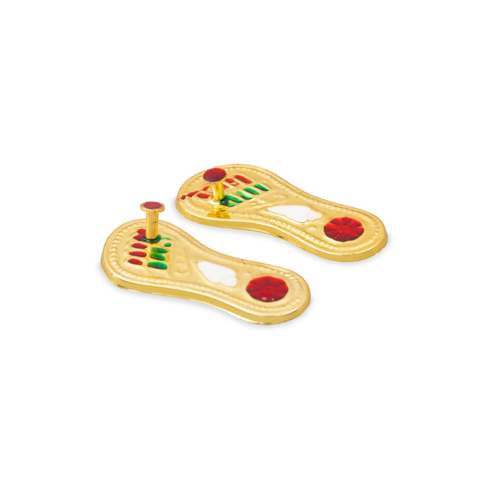 Padhuka Pair - 1.5 x 1 Inches | Gold Polish Charan Paduka/ Lakshmi Padham for Pooja, Mandir & Daily Worship