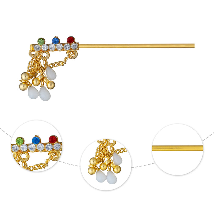 Stone Flute - 2.75 Inches | Decorative Krishna Bansuri with Color Stones & Pearl Tassels/ Flute for Deity Decor