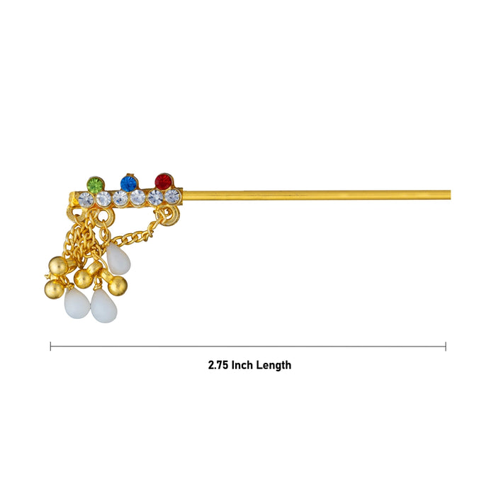 Stone Flute - 2.75 Inches | Decorative Krishna Bansuri with Color Stones & Pearl Tassels/ Flute for Deity Decor