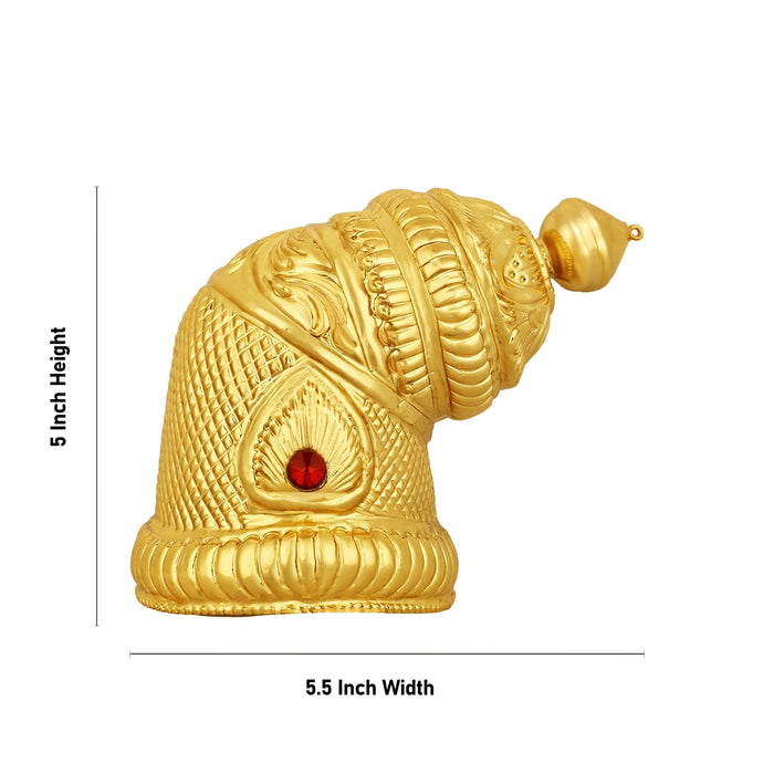 Andal Kireedam - 5 X 5.5 Inches | Single Stone Kiridam/ Gold Polish Crown/ Mukut For Deity Decoration - Head & Face Accessories
