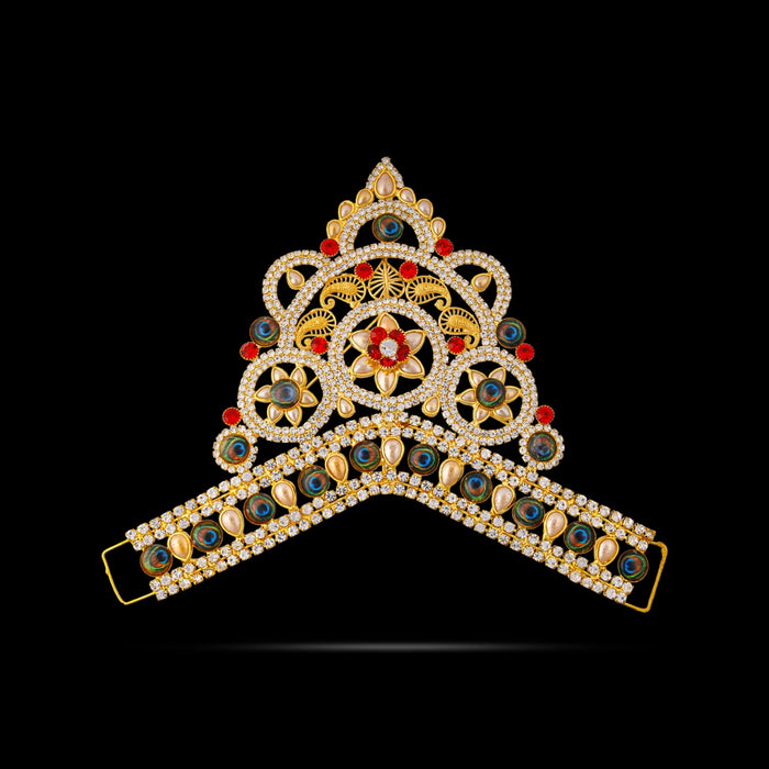 Stone Half Crown Open Type - 5 x 6 Inches | Half Kiridam/ God Mukut / Kireedam/ Turban For Deity Alangaram